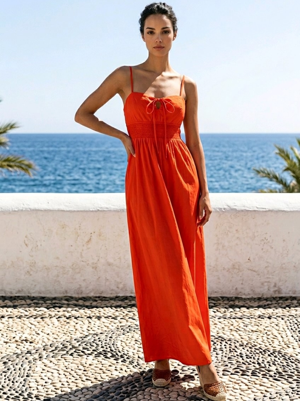Universal Thread Orange Tie-Front Spaghetti Strap Maxi Dress - Picture 1 of 8